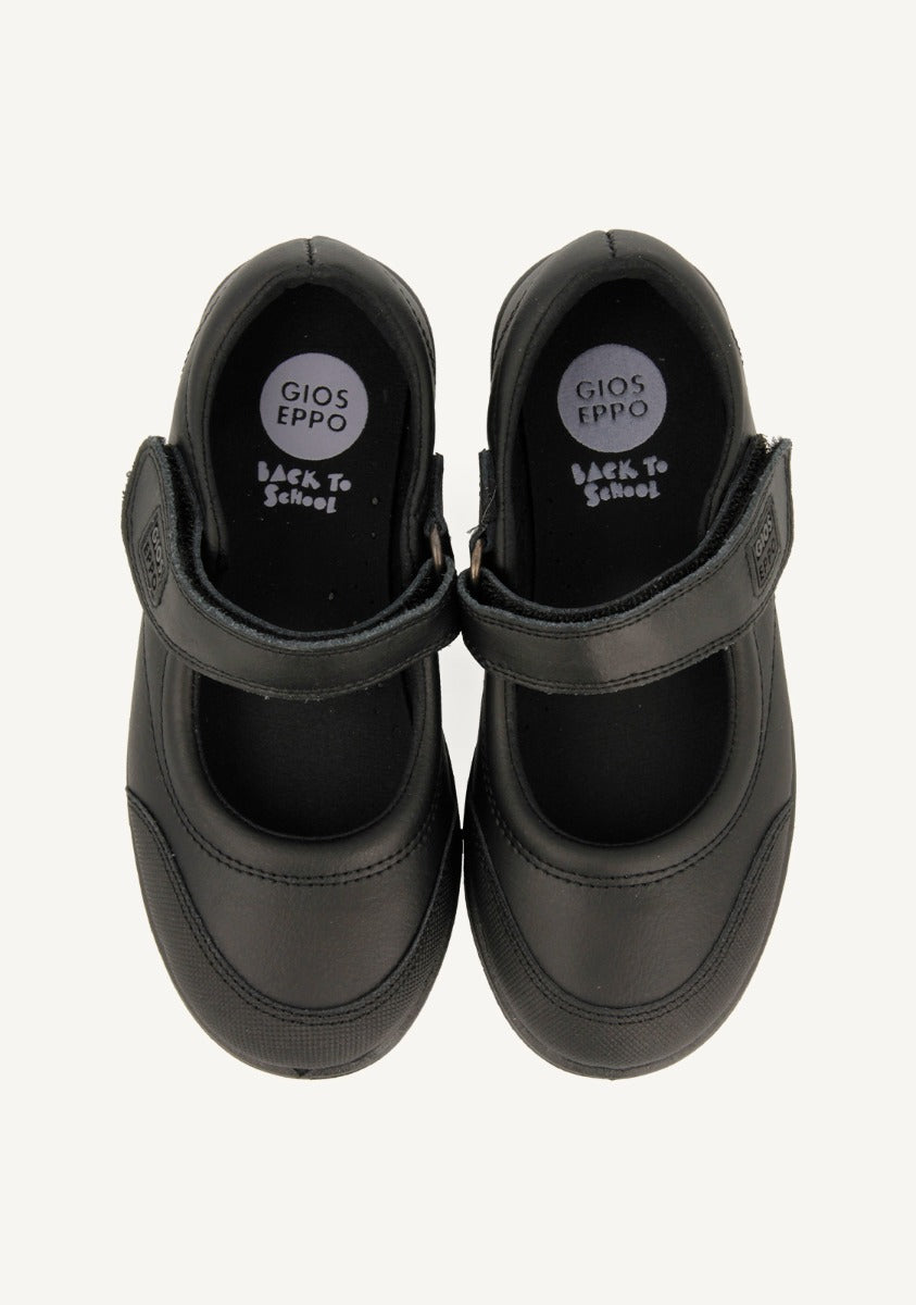 BLACK LEATHER BALLERINA-STYLE SCHOOL SHOES WITH ADJUSTABLE FASTENING LAMBDA