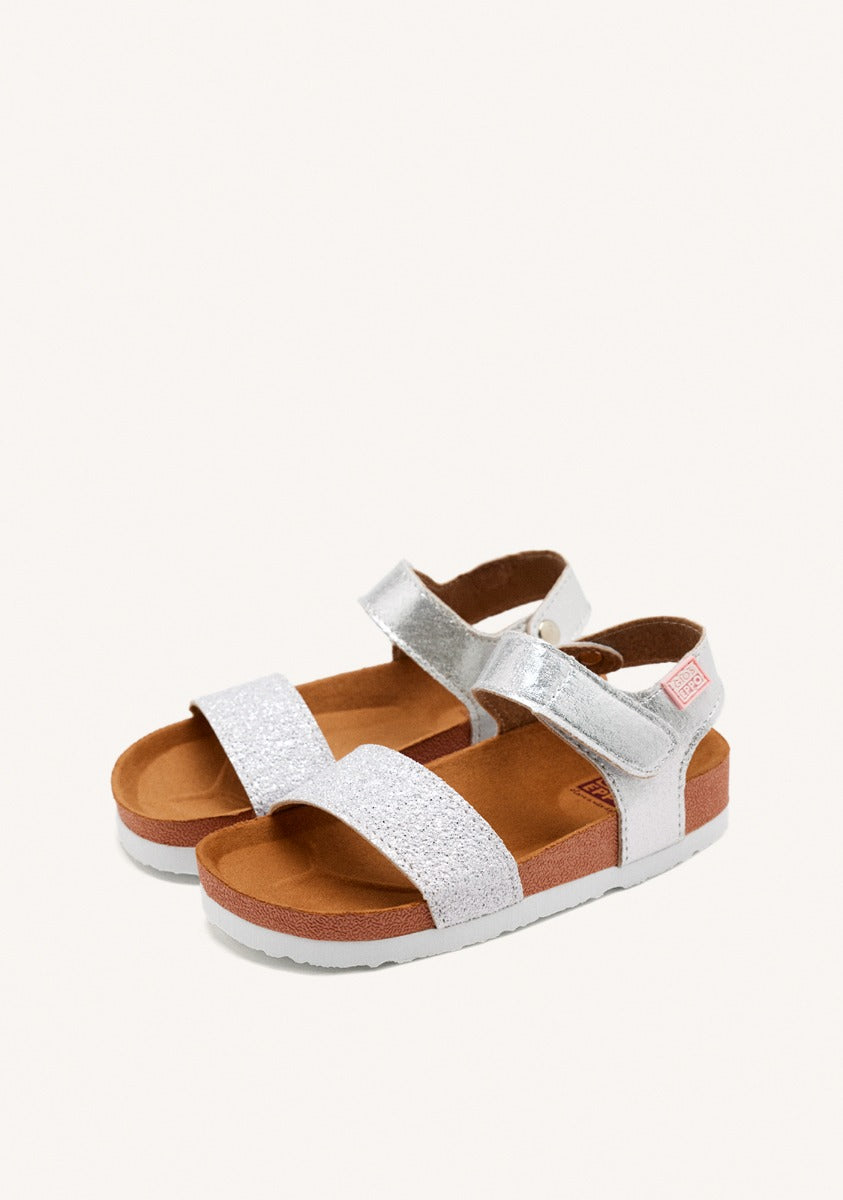 Silver flip flops with waterproof bio sole for girls MOERS