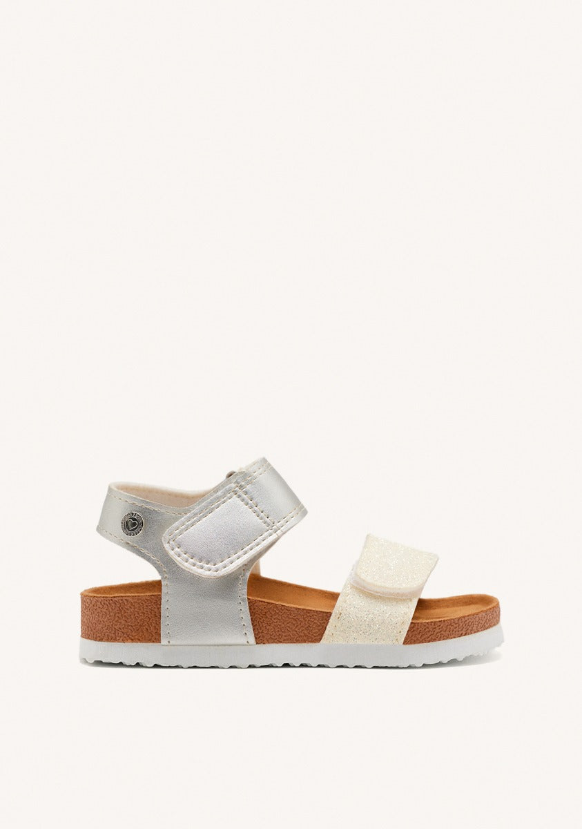 WHITE AND SILVER BIO SOLE FLIP-FLOPS WITH GLITTER FOR GIRL AND BOY ANGWING
