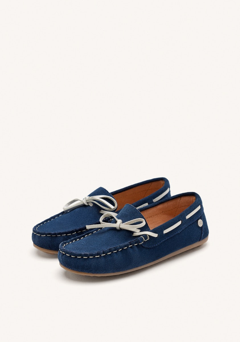 NAVY BLUE LEATHER NAUTICAL STYLE MOCCASIN FOR BOYS AND GIRLS ASBURY
