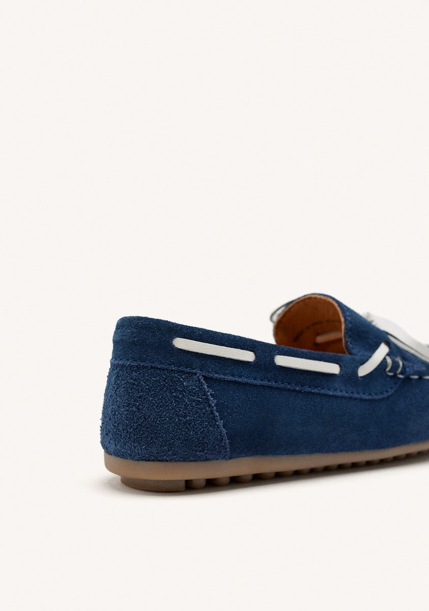 NAVY BLUE LEATHER NAUTICAL STYLE MOCCASIN FOR BOYS AND GIRLS ASBURY