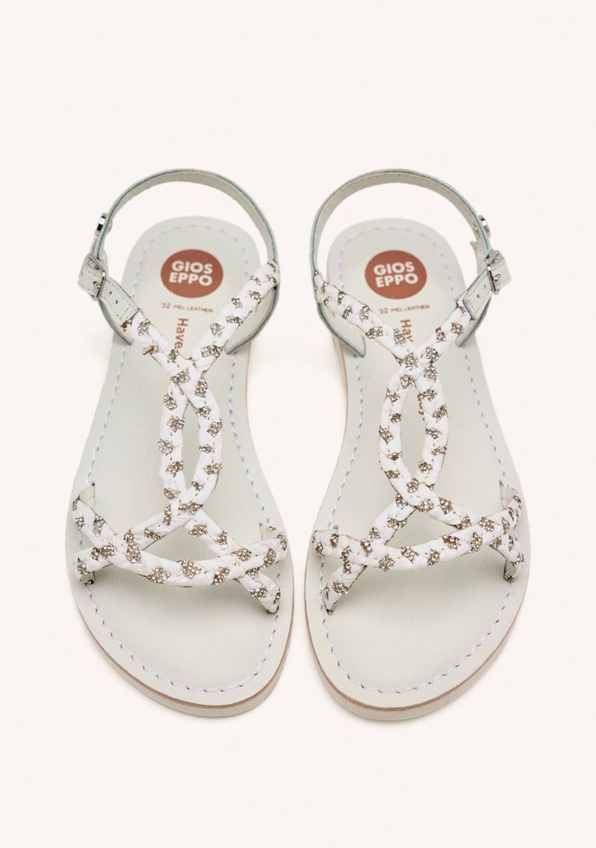 LEATHER, RAFFIA AND GLITTER SANDALS WENHAM