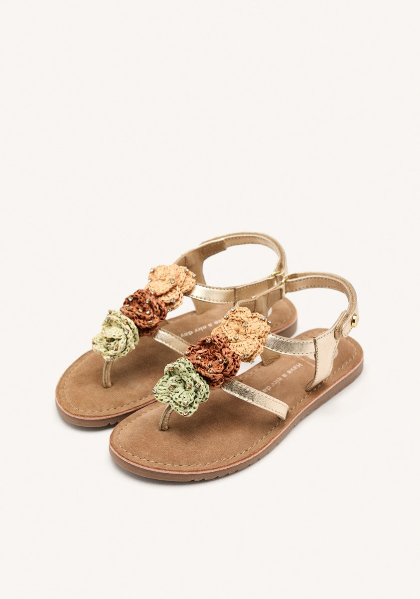 METALLIC LEATHER FLOWER SANDALS NEWRY